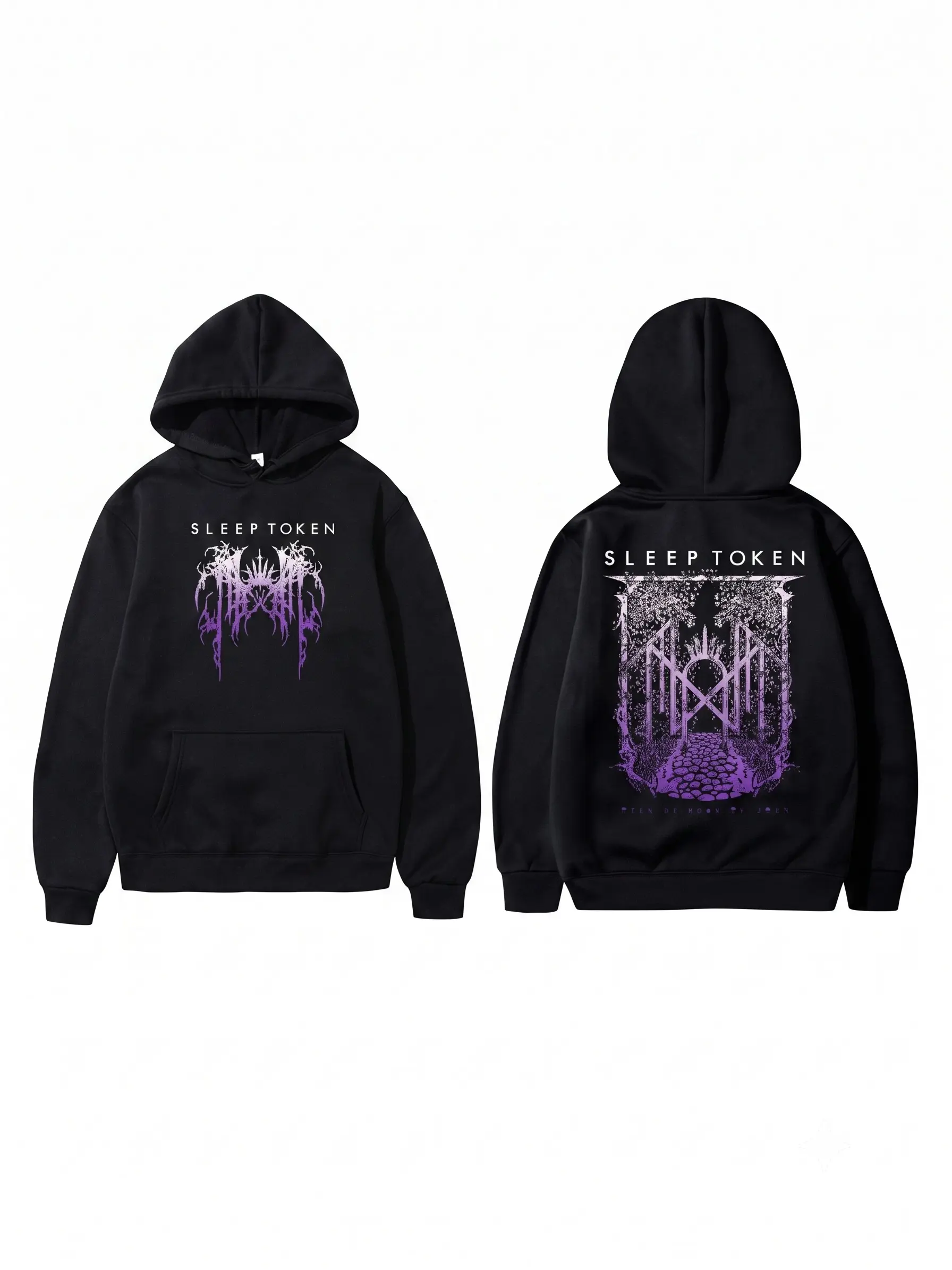 Men's Fitted Purple Graphic Pullover Hoodie - Menswear Sweatshirts, Athletic Double-Sided Streetwear Long-Sleeve Top for Music, Party Events