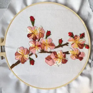 Peach Blossom embroidery pattern handmade DIY embroidery kit with thread
