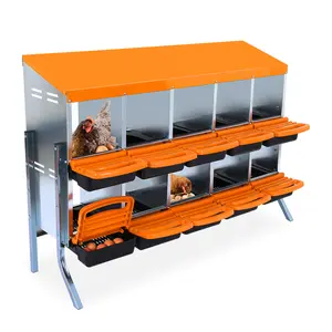10 Compartment Chicken Nesting Boxes | Galvanized Metal Roll Away Style | Lid Cover & Pull-Out Design for Easy Cleaning and Simple Egg Collection