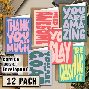 12pcs Cute Gratitude Card Set with Envelopes, 6 Unique Design Options, Positive Message Card, Ideal for Employee Appreciation & Teacher Thank-You Notes