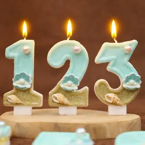 1pcs Beach Ocean Pearl Shell Digital New Creative Two-Color 3D Number Candle Birthday Candle Anniversary Celebration Candle Party Decoration