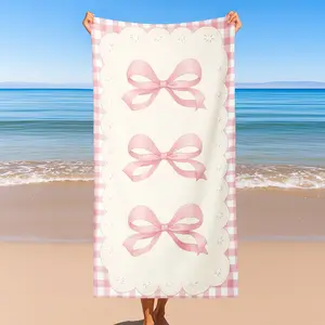 Coquette Pink Bow Lightweight Beach Towel - Cute Gingham Design - Ideal Gift for Seaside Use