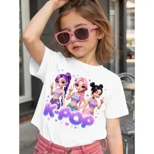 Baby Girl Short Sleeve K-Pop Cartoon Style Cute Look Character Hair Accessories Sweet Top T-Shirt