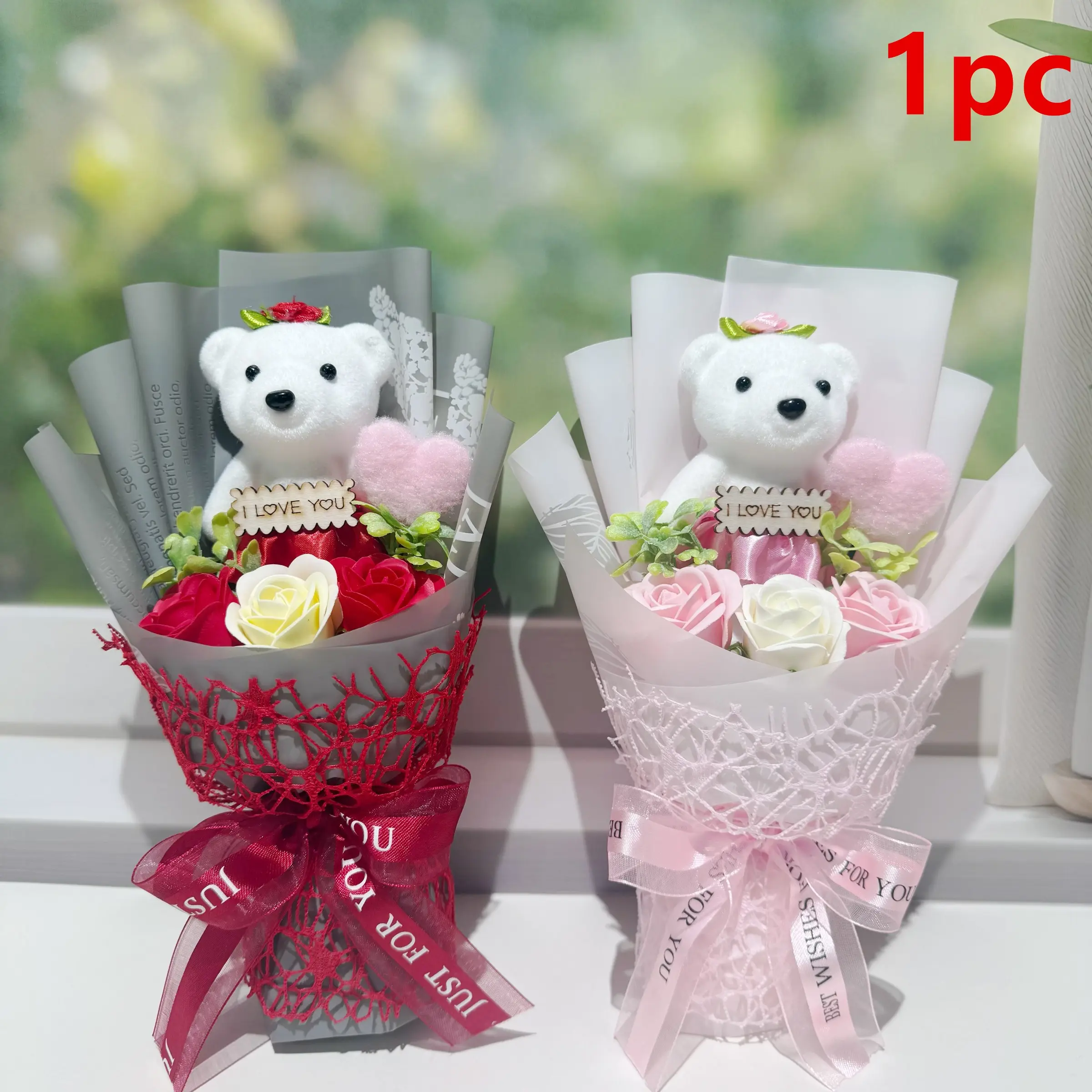 Realistic Bear Rose Bouquet, Handheld Flower Arrangement with Iloveyo Heart, Fragrant, Ideal for Parties, Birthdays, Mother's Day, Valentine's Day, Weddings, Graduations, Decorative Gift, Party Gifts
