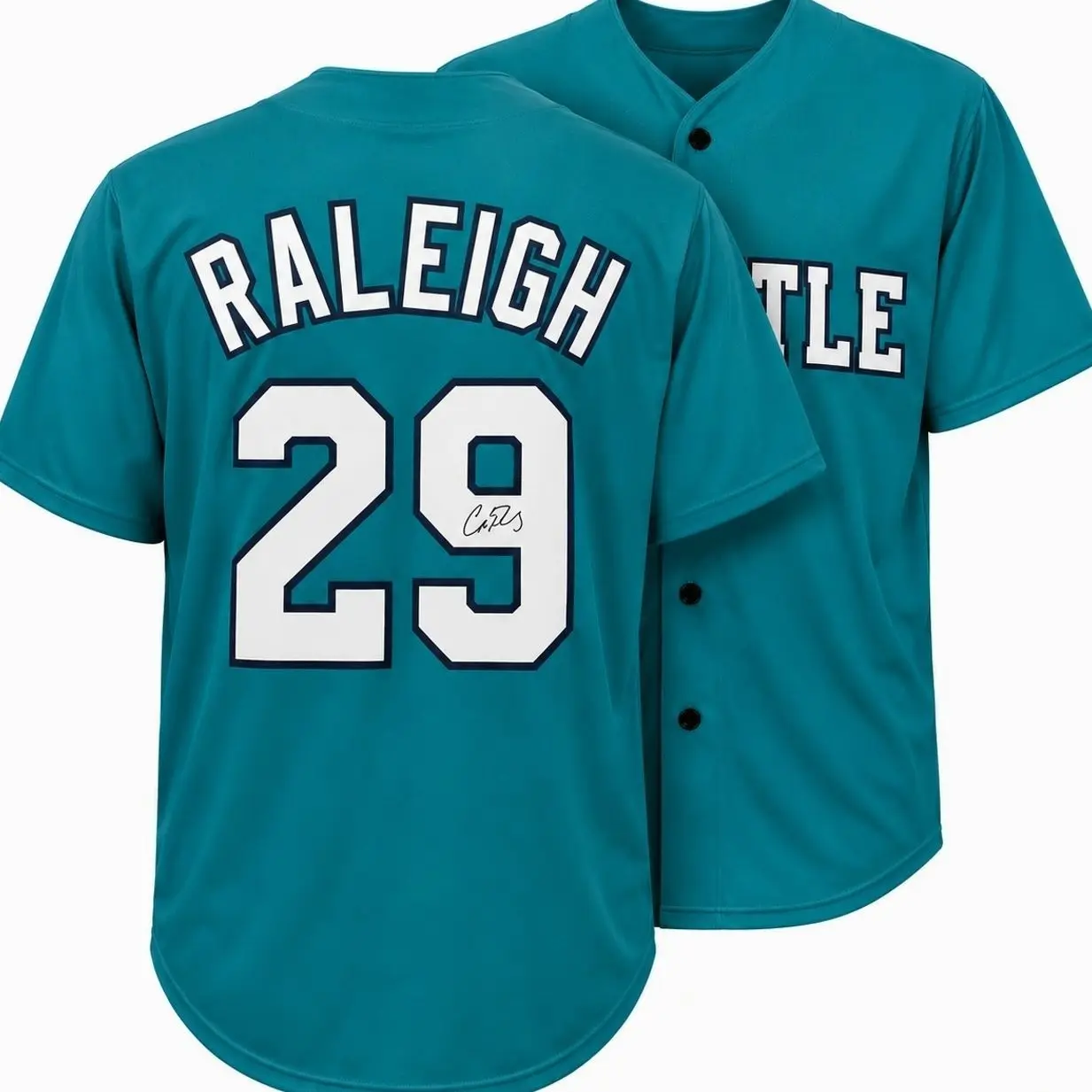 All-over Print Baseball Jersey Without Piping, Teal White Baseball Uniform, Raleigh #29 Sports Fan Jersey, Lightweight Athletic Apparel Q