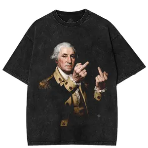 Funny George Washington T-Shirt Vintage Wash Heavyweight Cotton Tee Patriotic USA Graphic Streetwear Boxy Fit Meme Shirt America 250 4th of July