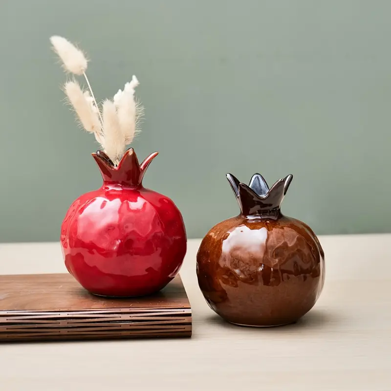 Contemporary Ceramic Pomegranate Vase - Round Home Decor Ornament, 12.7cm x 5in Flower Display Figurine for Home Supplies