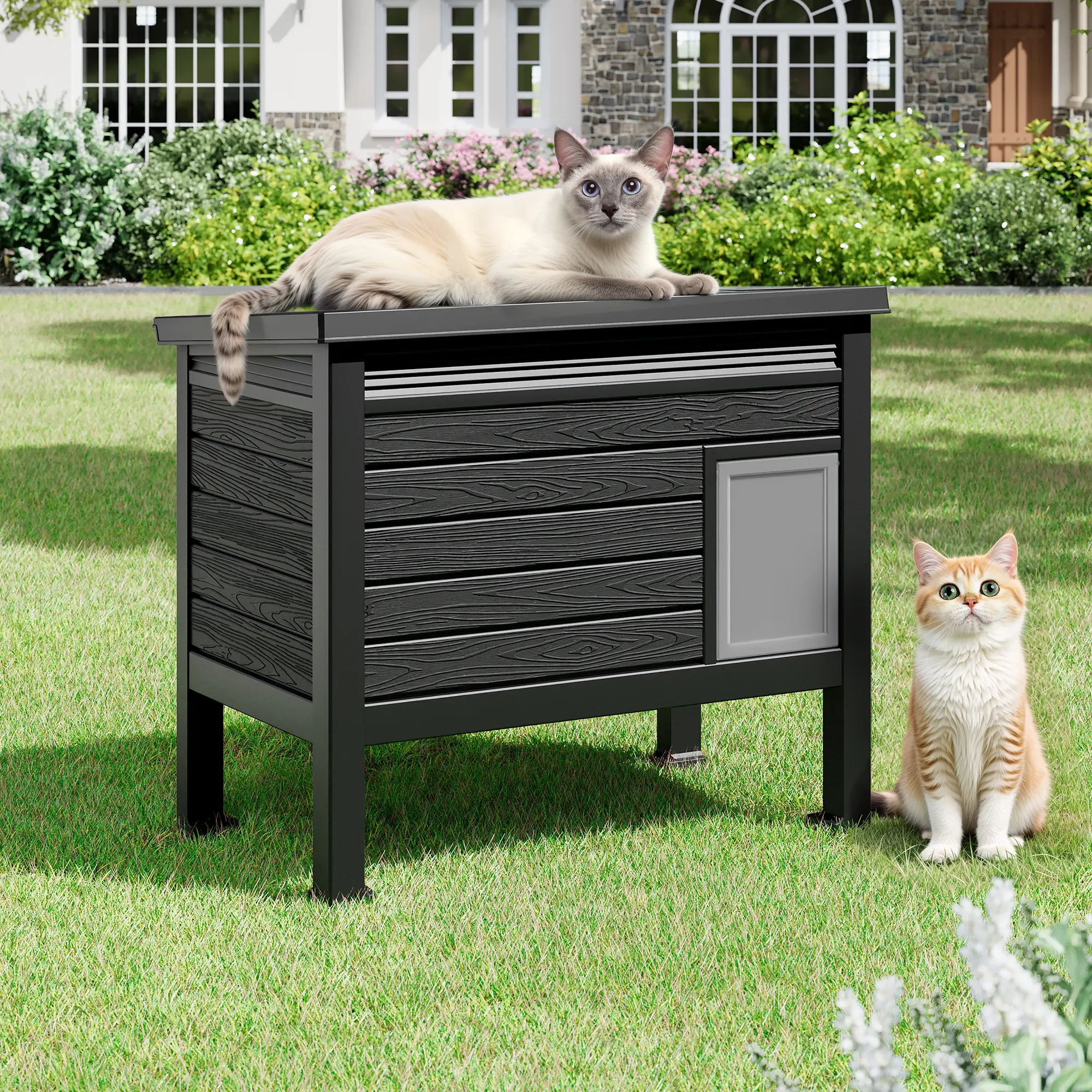 Large Durable Cat House for Outside Winter, Weatherproof & Elevated, Escape Door Cat House, Outdoor Feral Cats Shelter with Heater for Stray Cats Kitty ,30.91" L x 17.01" W x 26.77" H,Summervibes
