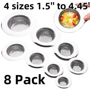 Stainless Steel Shower Drain 8 Pack Bathtub Drain Cover, Sink Tub Drain Stopper, Sink Strainer for Kitchen and Bathroom, Hair Stopper for Bathtub Drain Cover Size from 1.5'' to 4.45''  Catcher Set Metal