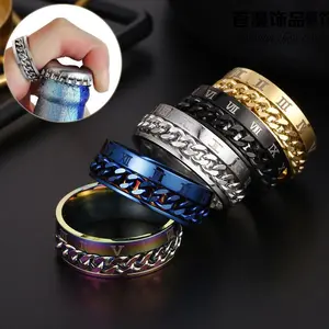 SBE TECH Roman Numeral Spinner Ring – Titanium Steel Anxiety & Stress Relief Fidget Band