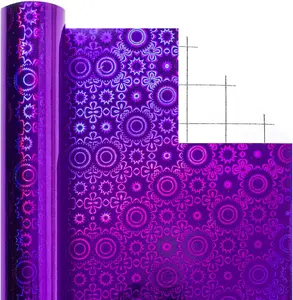 Purple Holographic Wrapping Paper Roll-17 IN×32.8 FT 1 Roll Shiny Metallic Luster Gift Wrap for Christmas, Birthday, Wedding, Bride shower, Valentine's Day Foil Style 46.5 sq.ft.