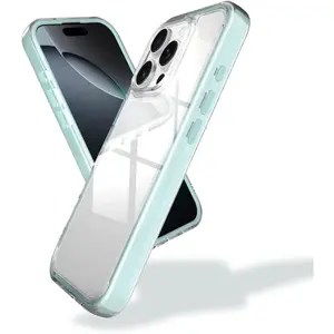 Clear phone Case for iPhone 16 15 14 13 12 Pro max– Shockproof Soft TPU Bumper Frame with Flexible Transparent Back, Aesthetic Crystle Pastel Design, Stylish Phone Protector for Girls (Lime Blue)