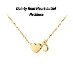 Initial Heart Necklace for Women, Dainty 18K Gold Plated Letter A-Z Pendant, Personalized Name Necklace, Birthday Anniversary Jewelry Gifts for Girls, Holiday Gift ball chain