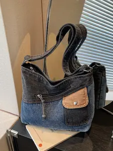 High-End Texture Large Capacity Denim Patchwork Bag, Single Shoulder Crossbody, Crossbody Tote Bag, Suitable for Daily Use, Work, Commuting
