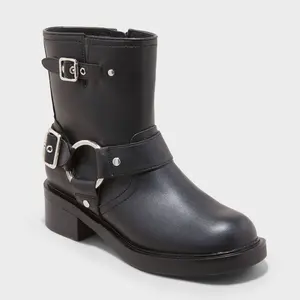 Women's Connor Harness Buckle Ankle Boots - Universal Thread Black 9.5: Cushioned Footbed, Zipper Closure