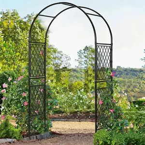 Metal Garden Arbor Arch Trellis, Heavy Duty Wedding Arch Frame, Weather-Resistant Iron Decorative Archway for Climbing Plants, Patio, Backyard, Pathway, Lawn, Seaside – Black