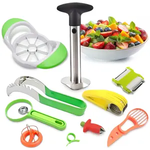 10 Pcs Fruit Slicer Set Fruit Cutting Tools - Pineapple Corer and Slicer Kiwi Cutter Apple Slicer and Corer Cantaloupe Cutter Strawberry Huller Watermelon Cutter Slicer Tool - Banana Cutter Slicer