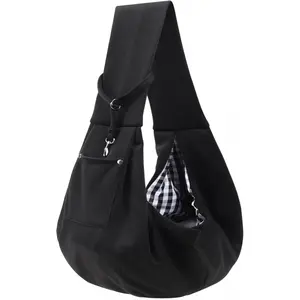 Dog Carrier Sling - Reversible Puppy Carrier Purse with Storage Pocket, Hand-Free Dog Sling Carrier for Carry Small Dogs and Cats, Travel Safety Harness, Dog and Cat Harness(Black)
