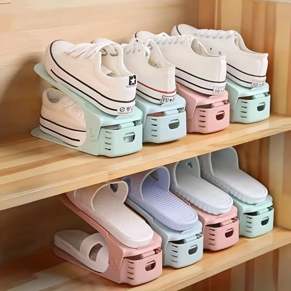 12PCS Second Generation Adjustable Shoe Rack Organizer System, Indoor Multi Tier Shoe and Slipper Storage Slots, Space Saving Closet Organizer for Home Shoe Organization, Adjustable Shelf