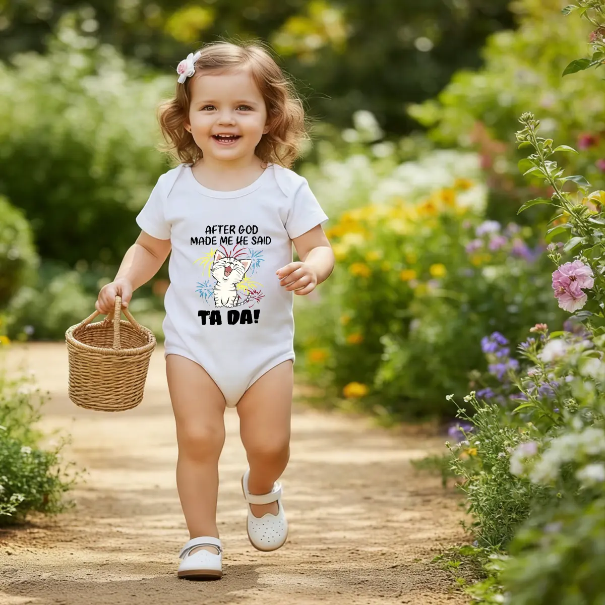 After God Made Me He Said Ta Da Baby Onesie | Casual Short Sleeve Bodysuit | Crew Neck Outfit for Baby Boys & Girls Cute & Adorable Free movement 100% Pure Cotton Comfort Baby Clothes for Outdoor Daily Wear