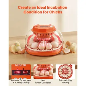 VEVOR 12 Egg Incubator, Automatic Egg Turner with LED Candler, Temperature Humidity Control, 360 View Clear Window, Poultry Eggs Incubator for Home Farm, Hatching Chicks Ducks Goose Quail