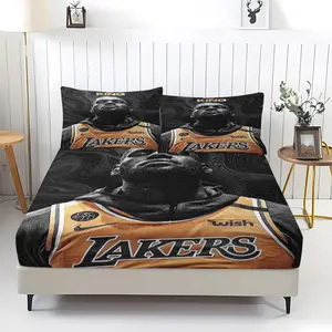 3-Piece Lebron James Pattern Bedding Set, Comfortable Printed Design, Includes 1 Fitted Sheet & 2 Pillowcases, Non-Slip, Perfect Gift