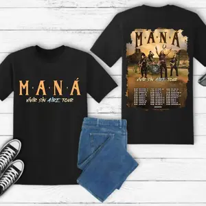 Maná Tour 2025 T-Shirt Unisex Cotton Soft Tee Classic Fit Spandex Stretch Gildan 5000 Rock Band Graphic Shirt for Men and Women Non-Stitched Ribbed Collar