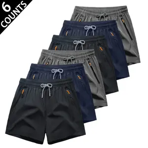 6-Pack Men's Athletic Quick Dry Shorts, Lightweight Breathable Sports Pants with Zipper Pockets, Elastic Waistband Drawstring Casual Joggers for Running, Gym, Workout, Hiking, Summer Beach, Activewear, Perfect for Training, Exercise, Daily Wear