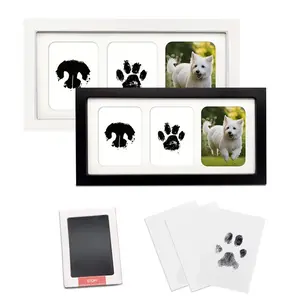 Pet Paw Print Set with Frame, Clean Touch Inkless Dog Cat Footprint Kit, Photo Album Cards, Rectangle Shape, No Stains, Ideal Gift