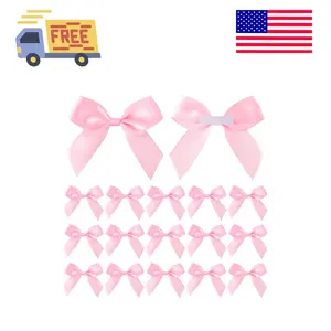 15pcs Mini Gift Wrap Bows, Self-Adhesive Small Satin Ribbon Crafts Bow, Premade Tiny Bowknot, Pink