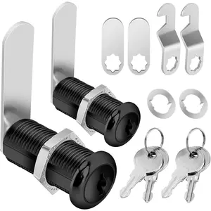 2Pcs 1-1/2 Inch Keyed Alike Black Cam Locks Set with Keys, Black Finish Replacement Security Locks for Cabinet Files Drawers RV Storage