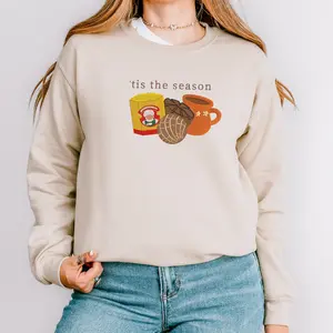 Beige Concha Dieta Navideña Sweatshirt Stylish Unisex Comfy Crew Neck Medium Length Summer Cartoon Design 50/50 Blend True-to-Size Fit