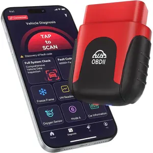 OBD2 Scanner for iOS & Android - AI Diagnostic Tool for  Buying & Repairs, No Subscription Fee, Lifetime Free Updates, AutoVIN, Check & Clear Engine Codes, Real-Time Data,  1996+(Red)