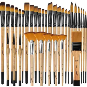33 Pcs Paint Brush Set Artist Paint Brushes for Acrylic Painting Oil Watercolor Gouache with Flat Round Filbert Fan Angle Detail Brush Suitable for Artists and Beginners