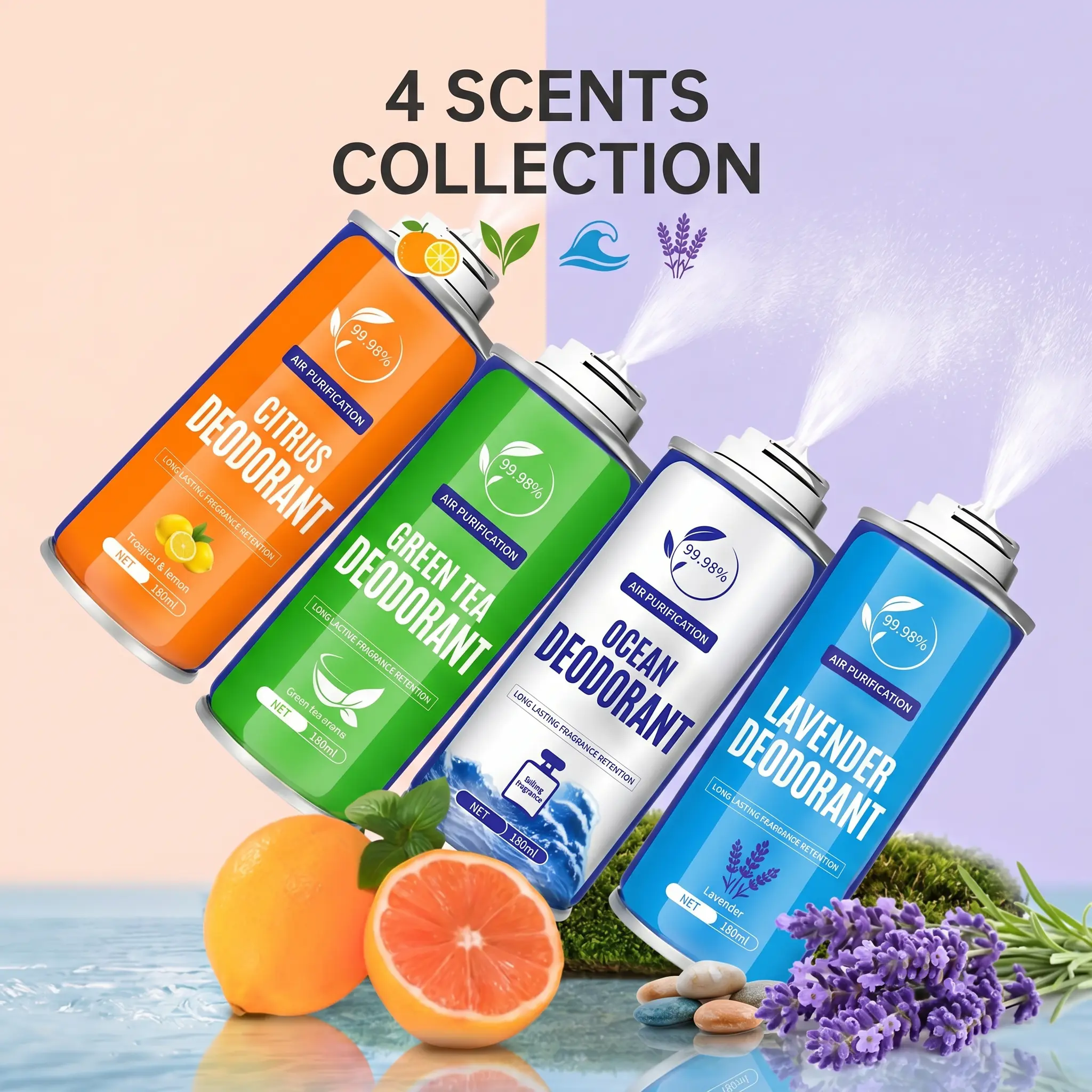 4-Pack Tropical Fruit Scent Air Freshener Spray, Fine Mist Low VOC Odor Eliminator, Long-Lasting Pet-Safe Aroma Deodorant, Home Care Essential for Home & Toilet Use, Safe for Families
