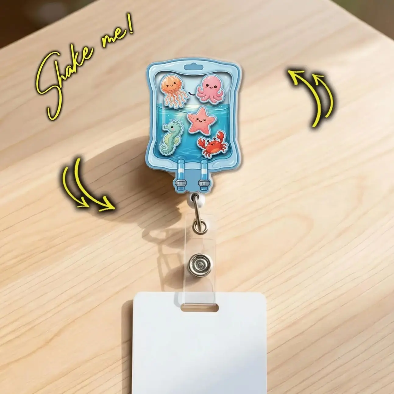 Ocean IV Bag Shaker Badge Reel, Cute Sea Animal Nurse Badge Holder, Medical RN ID Clip Gift 8GX