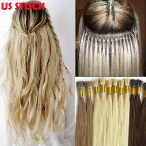 I Tip Hair Extensions Real Human Hair Cold Fusion, Invisible I Tips, Straight, Keratin Pre Bonded MicroBeads Tip Hair Balayage Natural Silky Straight Extensions 50 Strands 50g/Pack Black Brown Blonde