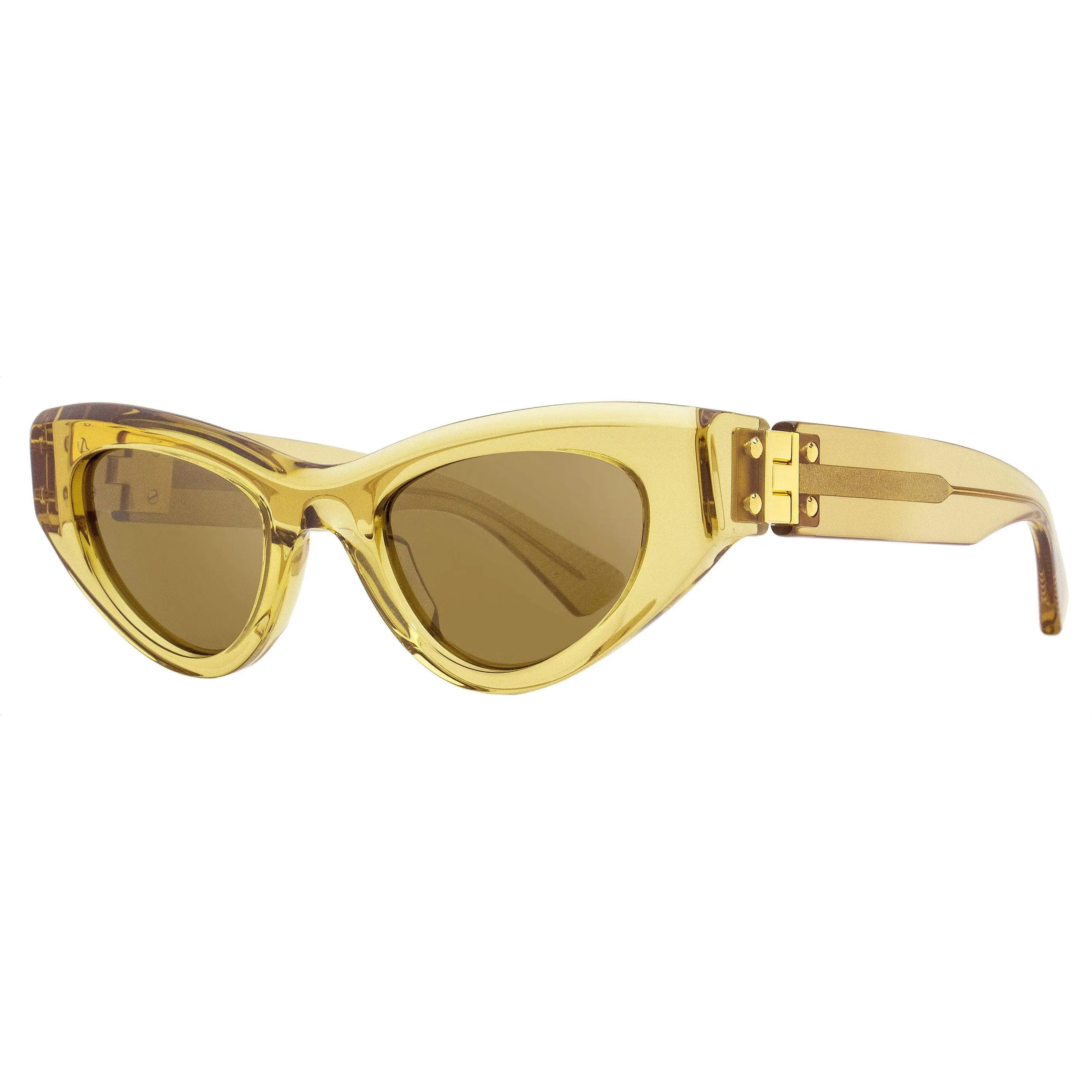 Bottega Veneta BV1142S Women's Cat Eye Sunglasses - Voluminous Statement Frame Eyewear Fashion, 003 Transparent Brown, 49mm, Bold Metal Hinge, UV Sun Protection Lens, Stylish Accessory