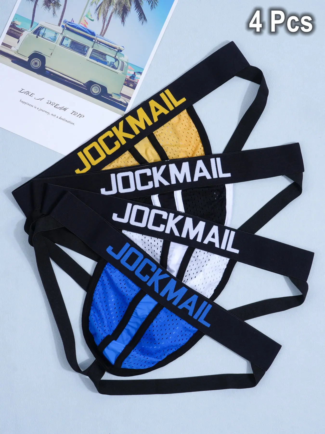 4 Pcs Men's Breathable Mesh Jockstrap Underwear, Undergarments, Low Waist Colorblock Design, Casual Daily & Fitness Wear, Comfortable Slim Fit for Men, Activewear