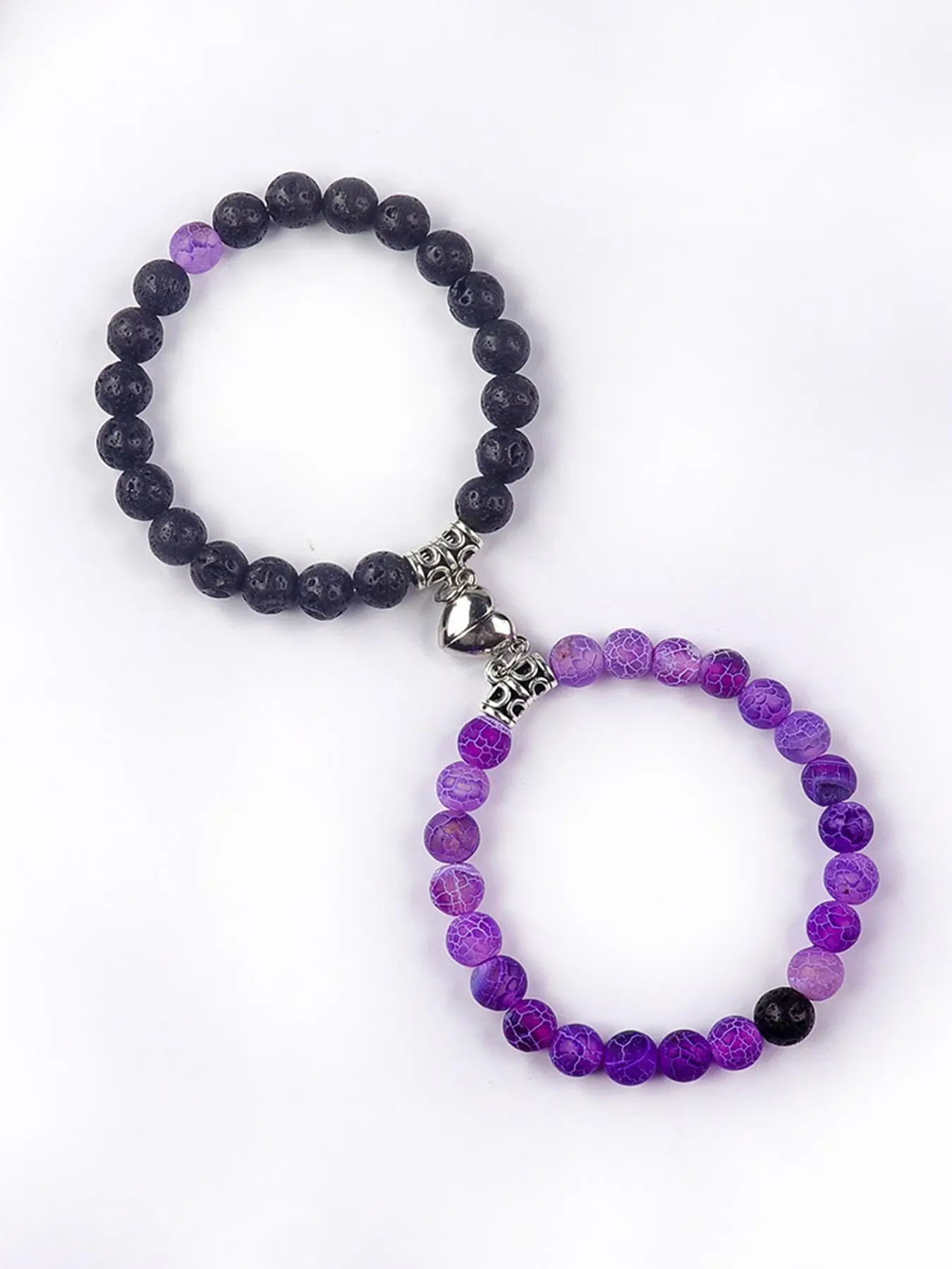 Couple Magnetic Heart Beaded Bracelet, Heart Design Bracelet, Heart Shaped Bracelet, Stone Beaded Bracelet for Women & Men, Trendy All-match & Exquisite Jewelry for Birthday Gift, Heart Bracelets