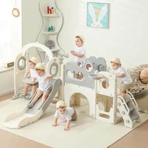 Toddler Slide, 9 in 1 Indoor Foldable Kids Slide for Toddlers Age 1-3, Extra-Long Slide with Basketball Hoop Indoor and Outdoor Baby Climber Playset Playground, Climber Playset with Telescope