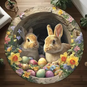 Cute Bunny Hole Easter Carpet, Bedroom carpet,Creative, fun, and realistic visual illusion design,Living room carpet,Spring Easter Elements,Comfortable and soft bedroom rug,Home decor items: washable and easy-to-clean sofas, coffee tables, rugs