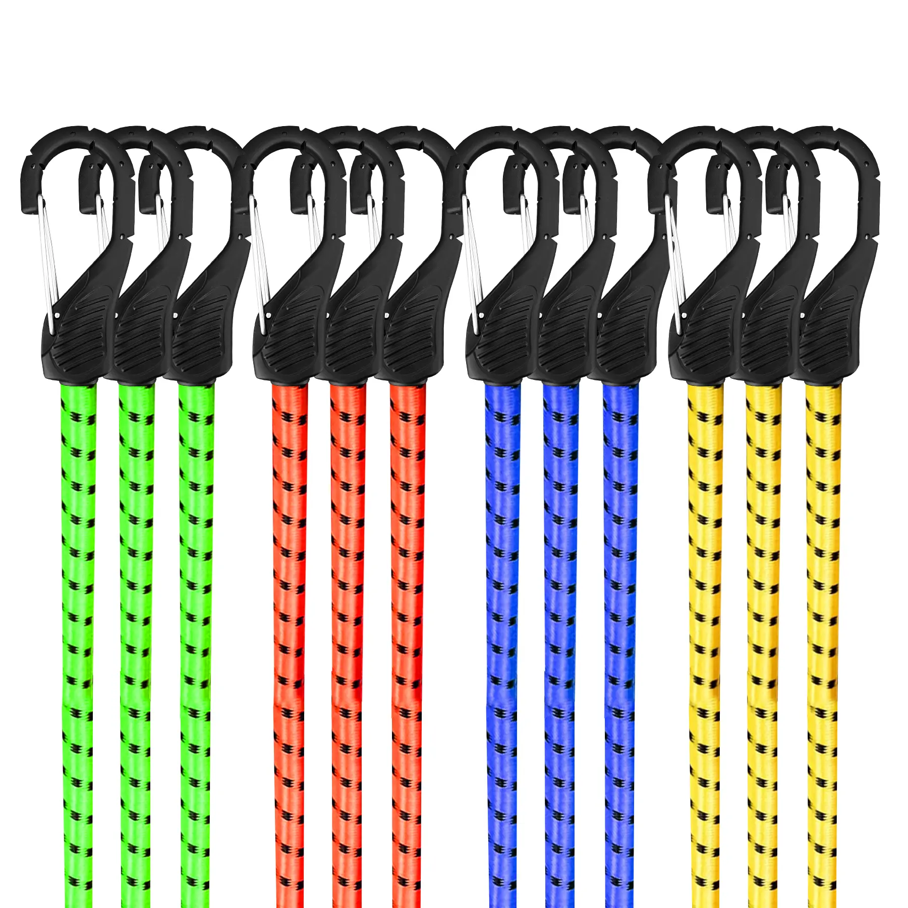 DARK DCUK 12-Piece Durable Braided Elastic Bungee Rope with Metal Hooks, 30” Heavy Duty Cords for Outdoor Camping, Garage Storage, Durable Bungee