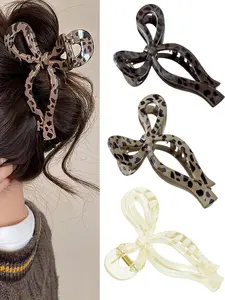 3 Pieces Bow Hair Clips for Women, French Leopard Print Design, Strong Hold Matte Hair Barrettes, Christmas Gifts for Daily Styling
