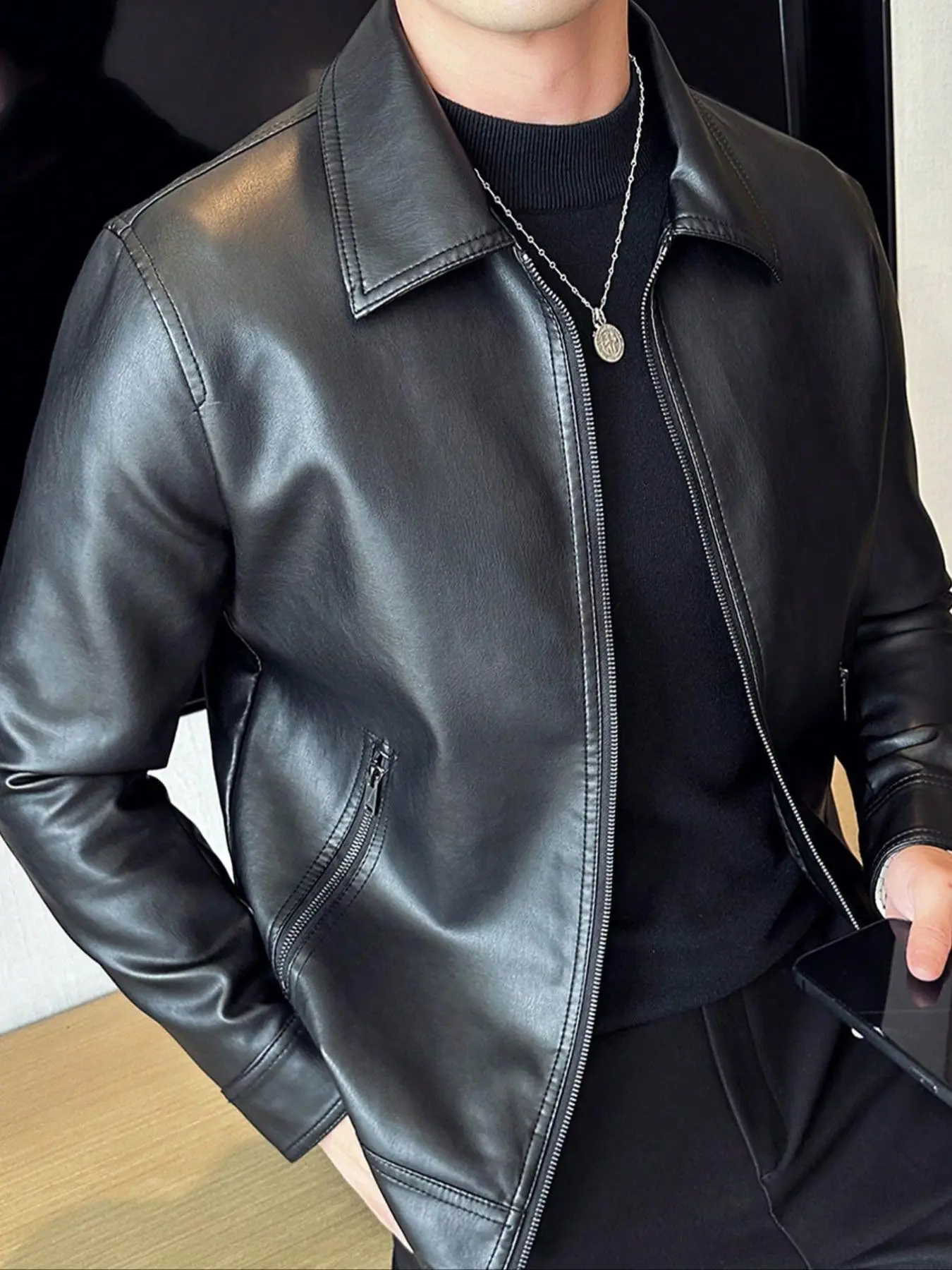 Men's Solid Color Jacket, Regular Fit Casual Fashion Comfy Collar Long Sleeve Outerwear for Daily Outdoor Wear, Men Cloths for All Seasons