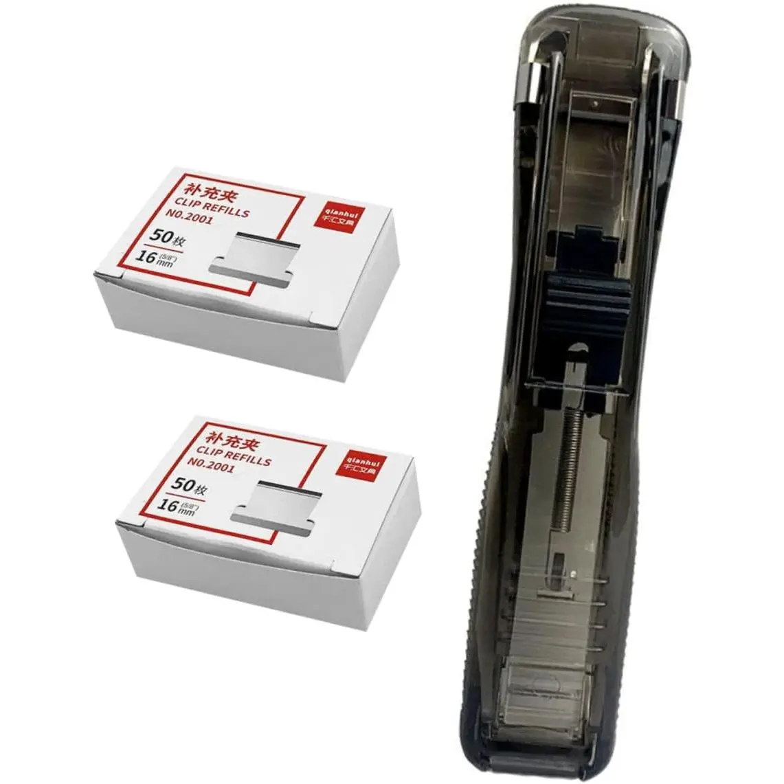 2PCS White & Black Stapleless Crimper – Clip Manual Staplers, Reusable Paper Clamp, Clip Dispenser with Office Folder Refill, Essential Office Supplies for Binders, No Staples Needed, Eco-Friendly Design, Perfect for Office, School & Home Use