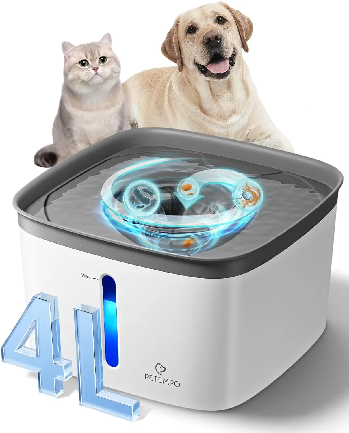 Cat Water Fountain, 135oz/4L Ultra Quiet Dog Water Bowl Dispenser, Instant Clean Vortex Design, Pet Water Fountain with Filter, Cats Dogs Pets Fountai