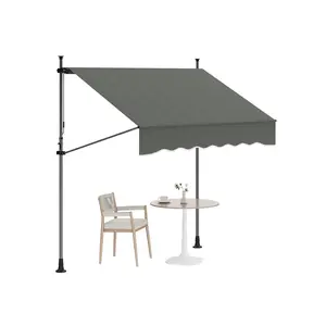 Manual Retractable Awning, 118 in Patio Awning Exterior Outdoor Sunshade Shelter, Angle & Height Adjustable Sunsetter Retractable Awning UV Protection for Any Window or Door, Grey