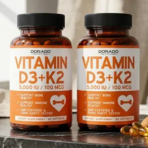 Vitamin D3 K2 Formula 180 Softgels, 5000 IU Vitamin D3 and 100 mcg K2, Bone and Immune Support Supplement for Adults, Vegan Non GMO, Third Party Tested, 180 Count