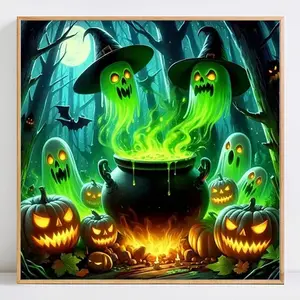 Ghost Pumpkin Diamond Painting Kit, Wall Art Painting, DIY Art Craft Set for Adults & Kids, Perfect Halloween Gift Idea, No Frame Required